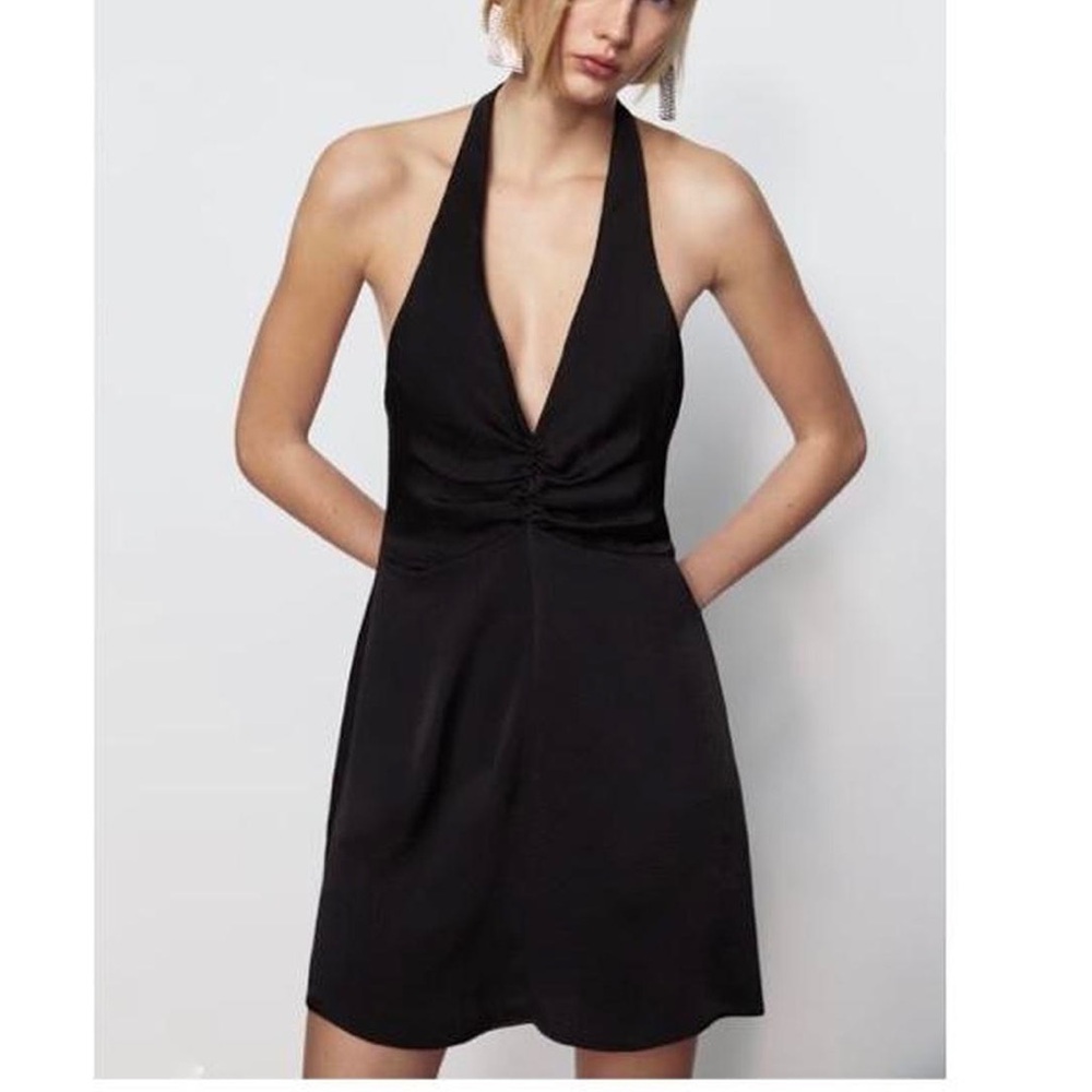 NWT Zara Black Halter Dress - Small